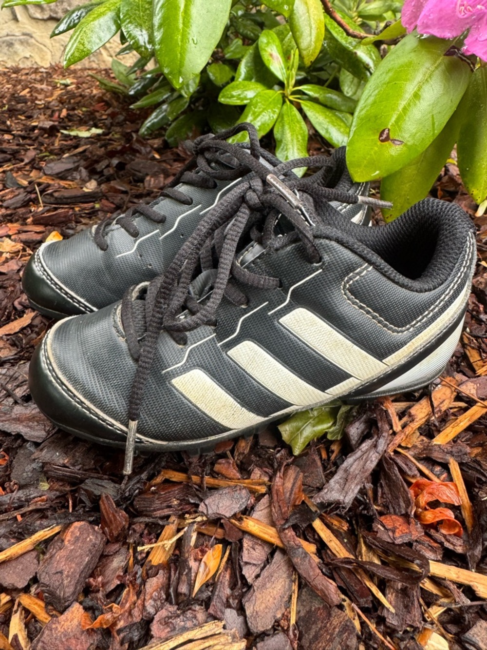 adidas Kids Black Baseball Cleats with White Stripes 10K